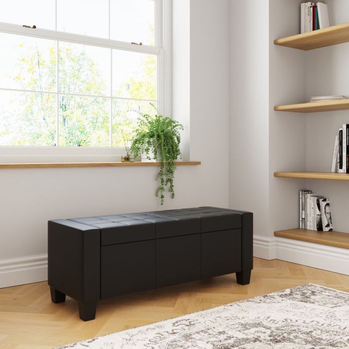 Verona Ottoman Bench Black Pu