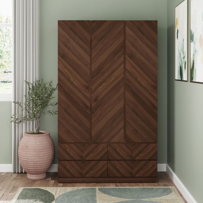 CHARLESTON 3 Door Wardrobe with 4 Drawers Walnut - 119.5cm