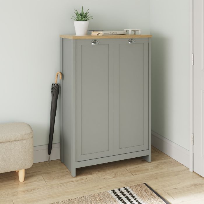 Shoes Cabinet - LANCASTER 2 Door Large Cabinet Grey and Bianco Oak