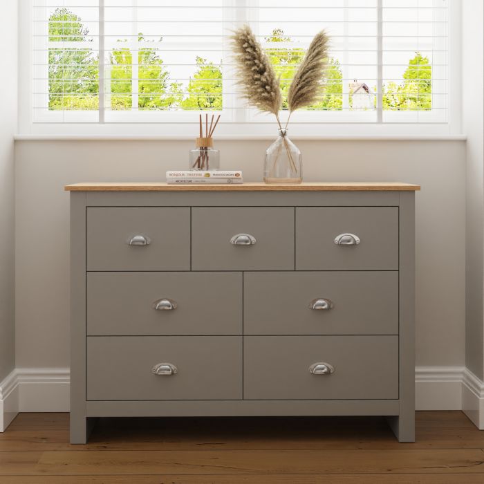 LANCASTER Grey Chest of Drawers - Large-sized, 7 Drawers