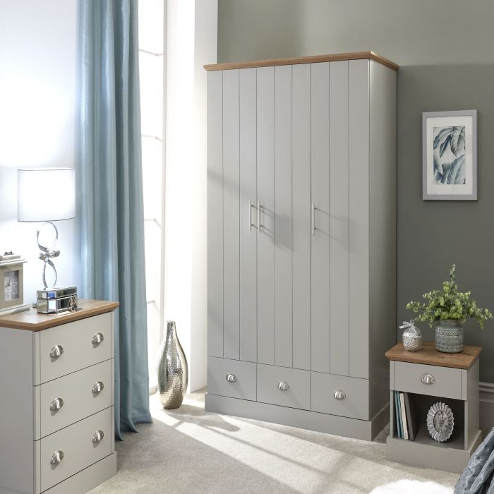 KESWICK 3 Door Wardrobe with 3 Drawers Grey - 116cm