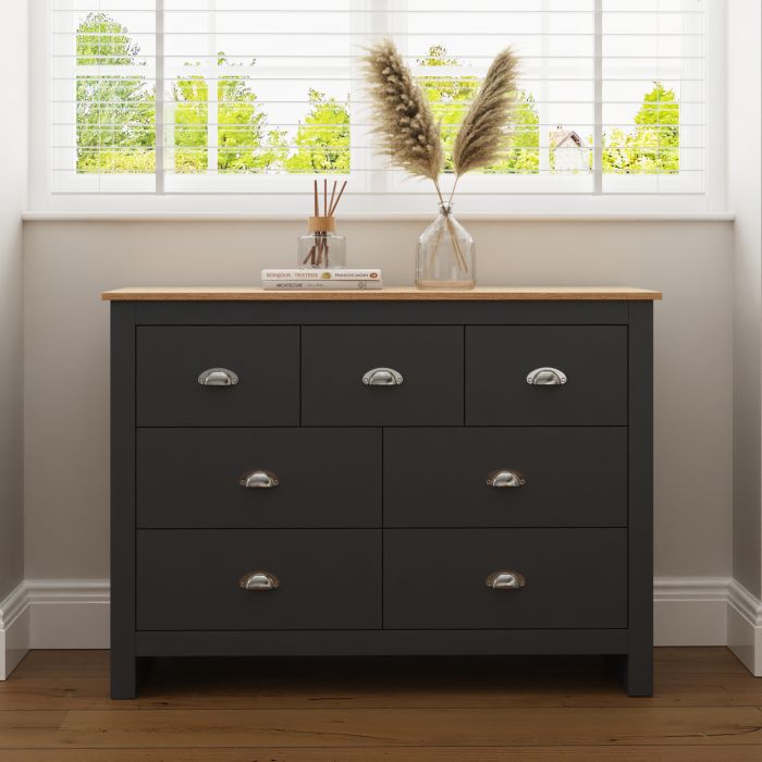 LANCASTER Blue Chest of Drawers - Large-sized, 7 Drawer