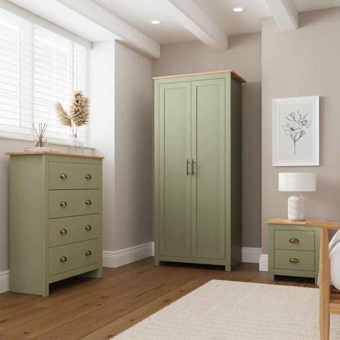 LANCASTER 2 Door Wardrobe Set 3 Piece - Sage Green