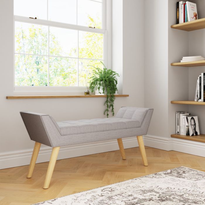 Milan Upholstered Bench Grey Hopsack