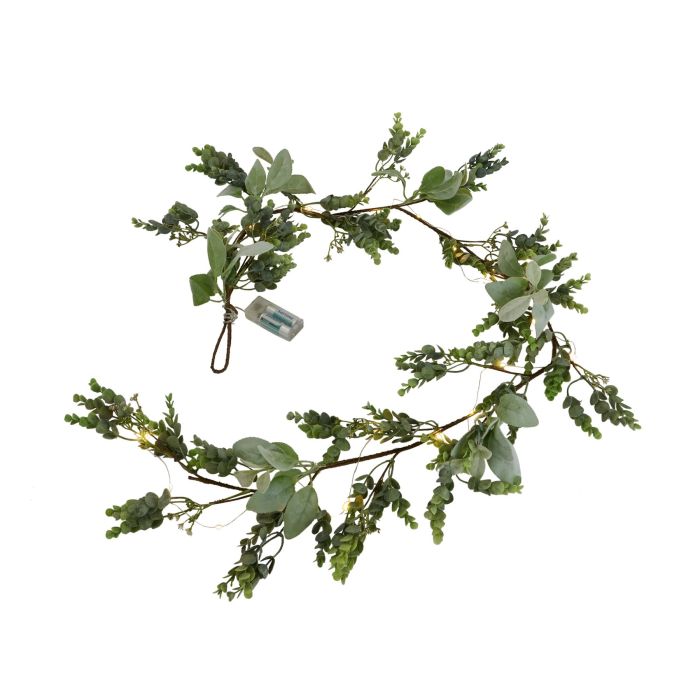 LED Winter Garland With Eucalyptus And Lambs Ear - Green
