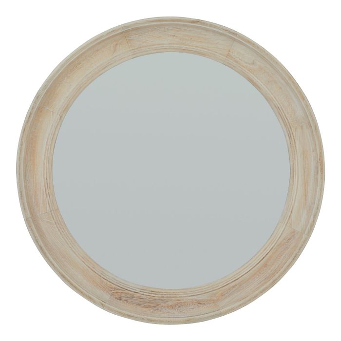 Washed Wood Round Framed Mirror - Antique White
