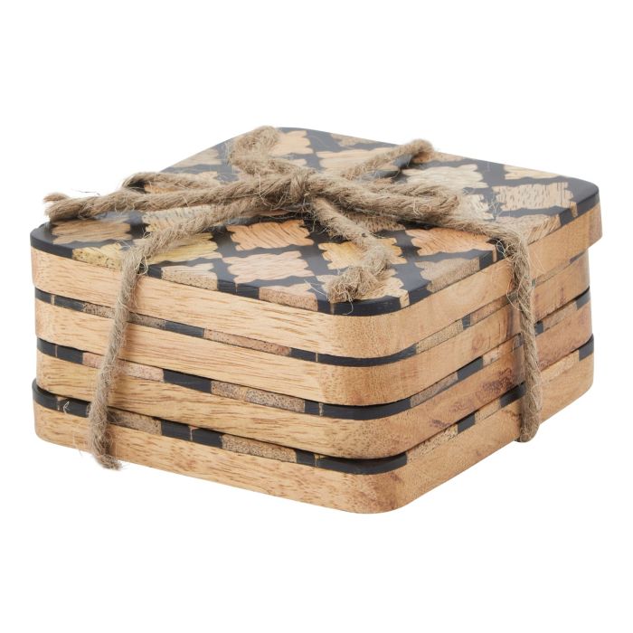 Wood Effect Black Geometric Coasters - Set of 4