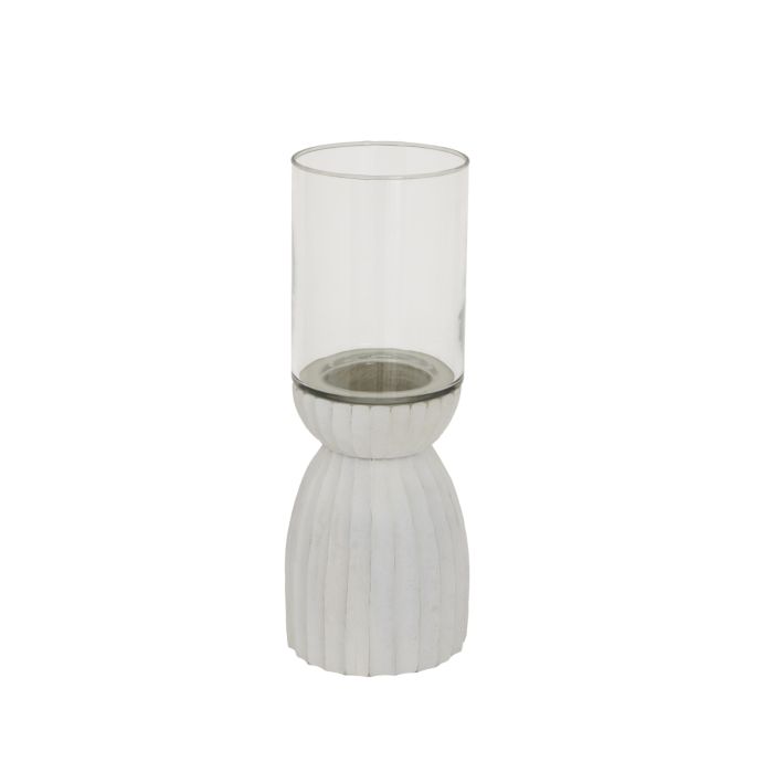 White Carved Hurricane Lantern - Large