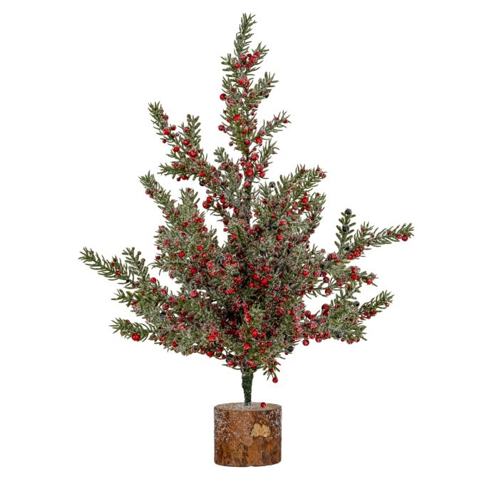GLACIER Large Winter Berry Tree On Wooden Block - Green