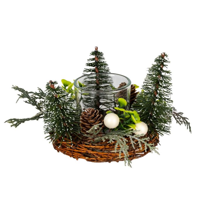 SILVA Small Brush Tree Candle Wreath With Berries And Pinecones - Green