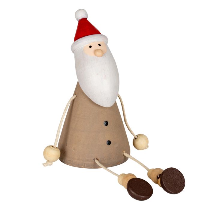 TIMBER Wooden Jolly Sitting Santa Decoration - Multi Colour