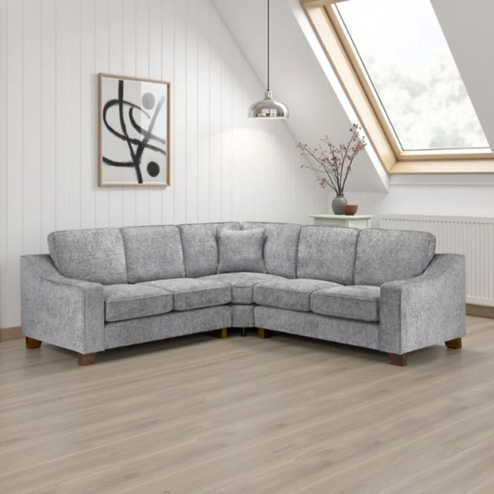 Corner Sofa - KAMILA Plush Fabric Large Corner Sofa Slate 262cm