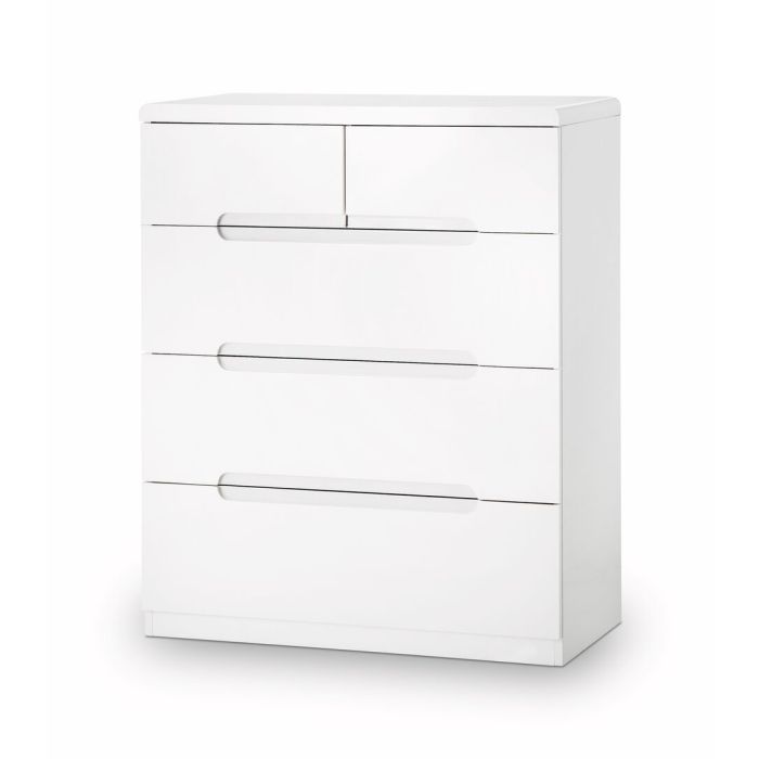 Manhattan White 3+2 Drawer Storage Chest - High Gloss