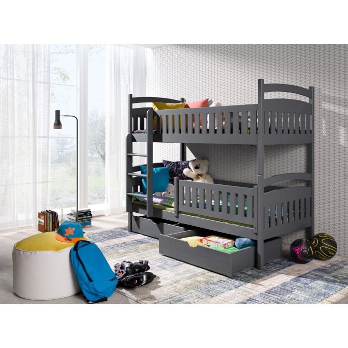 Juliet Wooden Bunk Bed with 2 Drawer Storage and Foam Mattress - Graphite