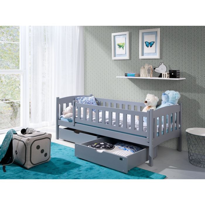 Arman Solid Wooden Single Storage Bed Frame with Foam Mattress - Grey