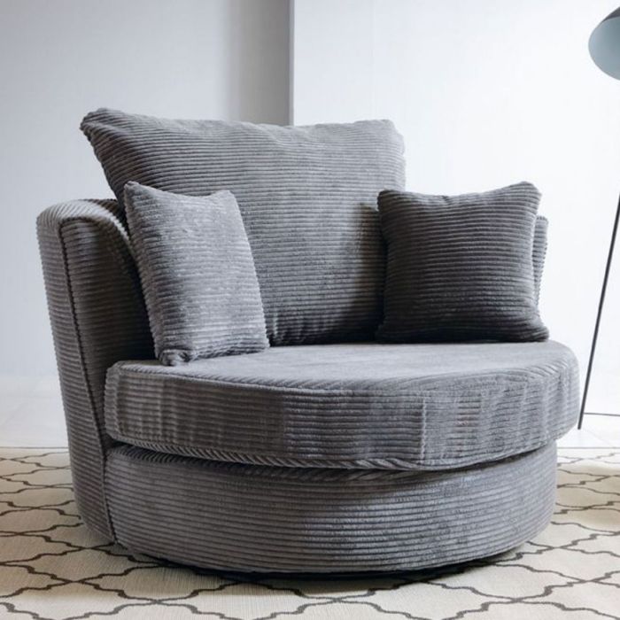 VIAMI Jumbo Cord Fabric Swivel Chair - Grey