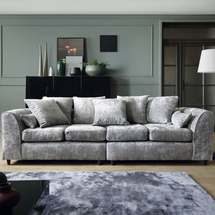 GILLIVER Crushed Chenille Fabric 4 Seater Scatterback Sofa - Light Grey