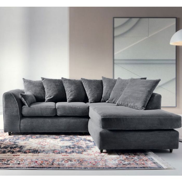 JASMINE Jumbo Cord 4 Seater L Shaped - Right Hand Facing Corner Sofa - Grey