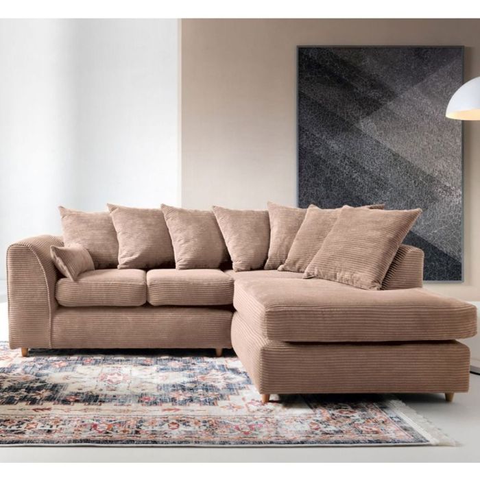 JASMINE Jumbo Cord 4 Seater L Shaped - Right Hand Facing Corner Sofa - Brown