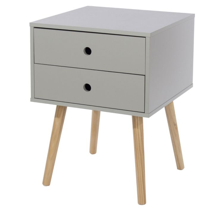 Scandia 2 Drawer with Wood Legs Bedside Cabinet - Grey