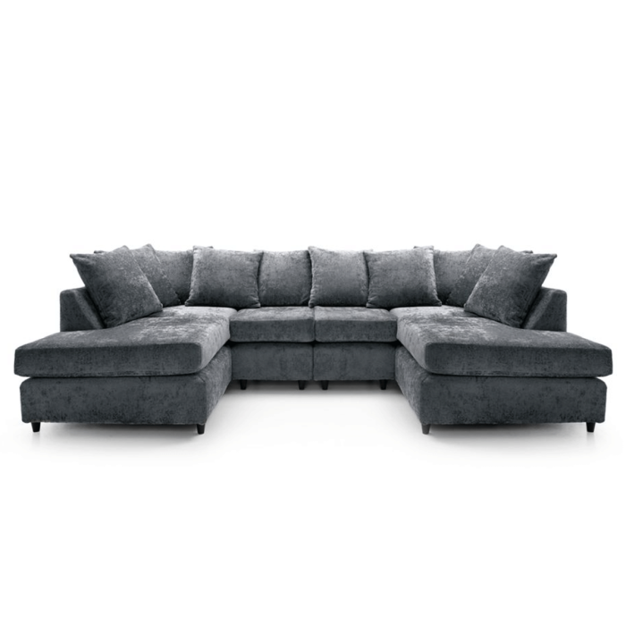 GILLIVER Crushed Chenille Fabric 6 Seater U-Shaped Scatterback Sofa - Dark Grey
