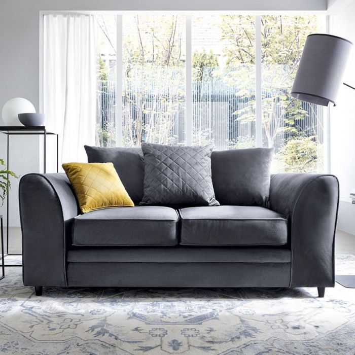 BETHAN Velvet 2 Seater Sofa - Dark Grey