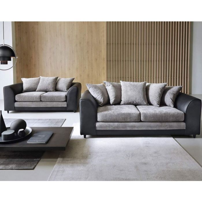 LINACRE Fabric 3 and 2 Seater Scatterback Sofa Set - Black and Charcoal