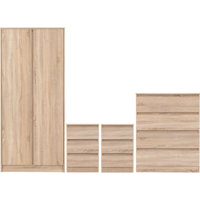 MALDEN 2 Door Wardrobe Set 4 Piece - Medium Oak