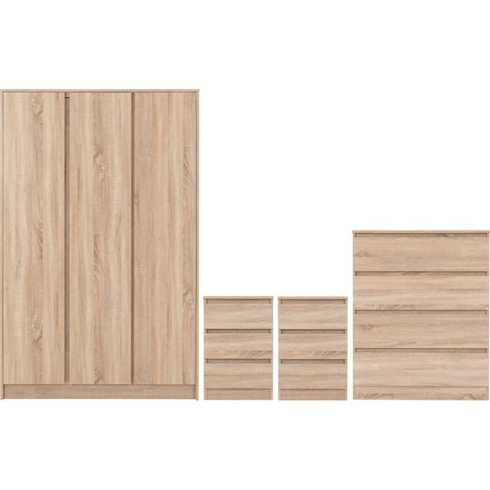 MALDEN 3 Door Wardrobe Set 4 Piece - Medium Oak
