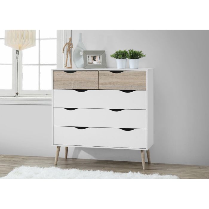 White Chest of Drawers - MARTOCK Large Chest 5 Drawers