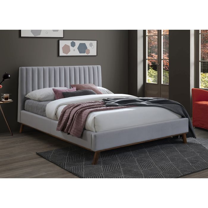 Double Bed - AESTON 4ft6 Fabric Bed Light Grey