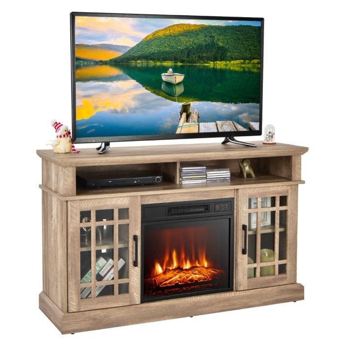 TV Stand - 1400W Electric Fireplace with Mantel for TVs up to 55 Inch es-Brown