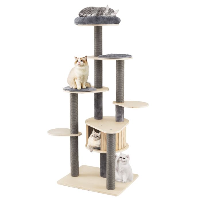 172cm Tall Cat Tree with Comfy Padded Top Perch-Grey