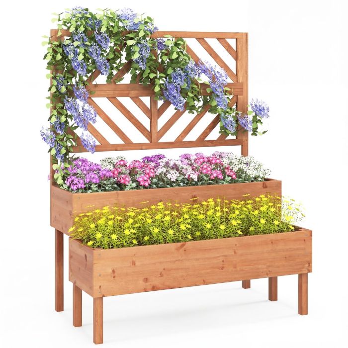 2-Tier Raised Garden Bed with Trellis and Drainage Hole-Orange