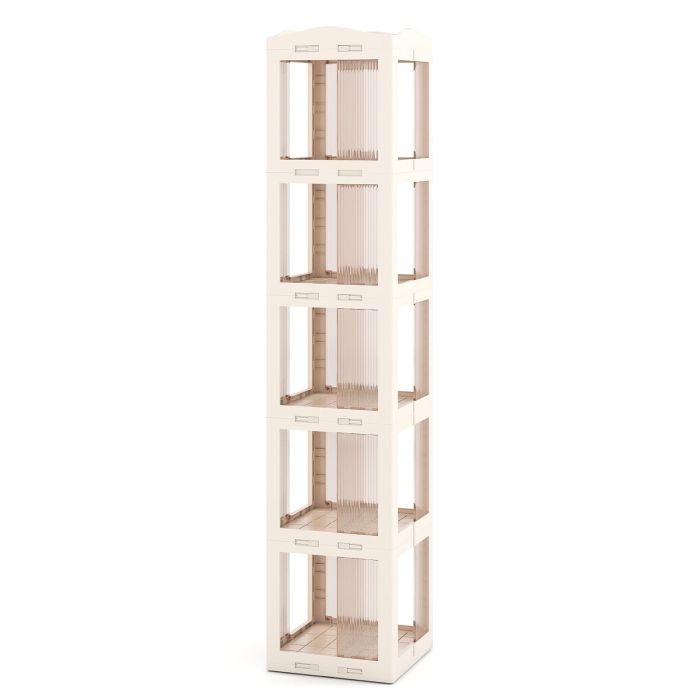 3-Tier Foldable 360degree Rotating Bookshelf with Swivel Base-White