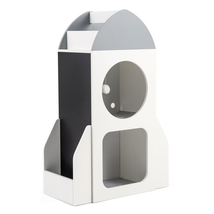 3-Tier Kids Bookshelf with Chalkboard-Rocket Theme-White