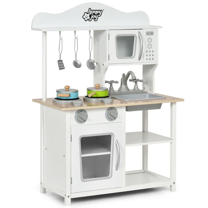 Kids Kitchen Toy - Children's Wooden Play Kitchen with Cooking Pots and Utensils