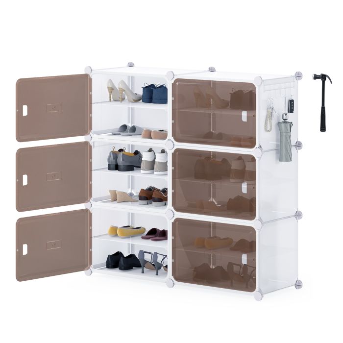 LVARO 6-Tier Shoe Cabinet Storage Organizer with Removable Shelves - White