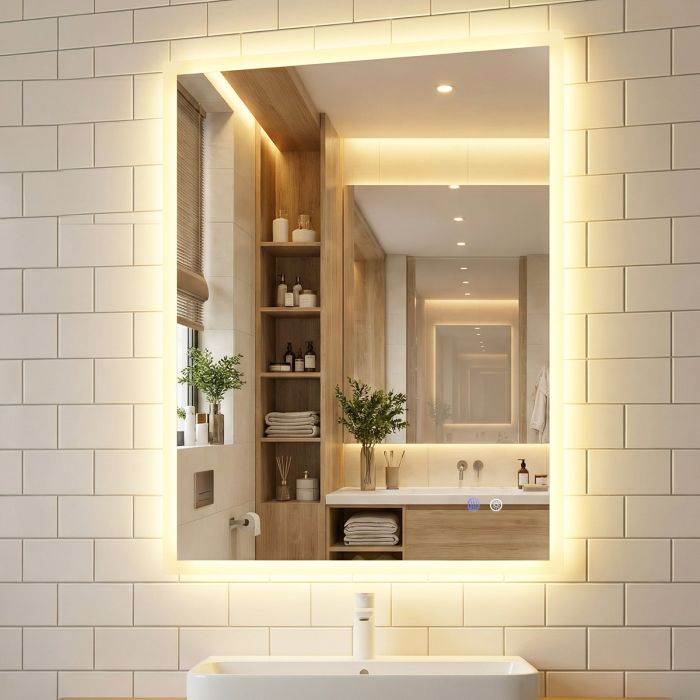 80 x 60cm Rectangular Wall Vanity LED Bathroom Mirror with Anti-fog