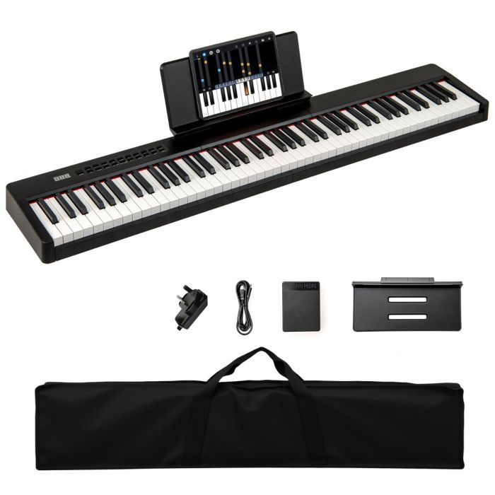 88 Keys Velocity-Sensitive Piano Keyboard with Music Stand and Carry Bag-Black