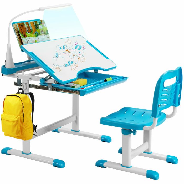 Height Adjustable Kids Desk Set with Lamp and Drawer - Blue