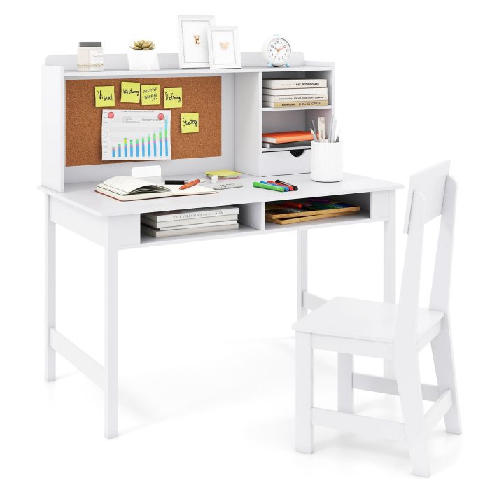 KYNOR Kids Study Desk and Chair Set Wooden Students Writing Table-White