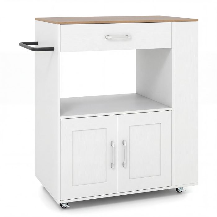 IVARA Kitchen Island Cart with Storage & Wheels-Natural & White
