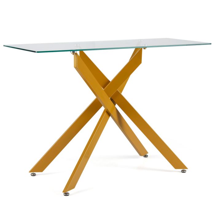 JORIN Modern Glass Console Table with Tempered Glass Top and Tubular Legs-Golden