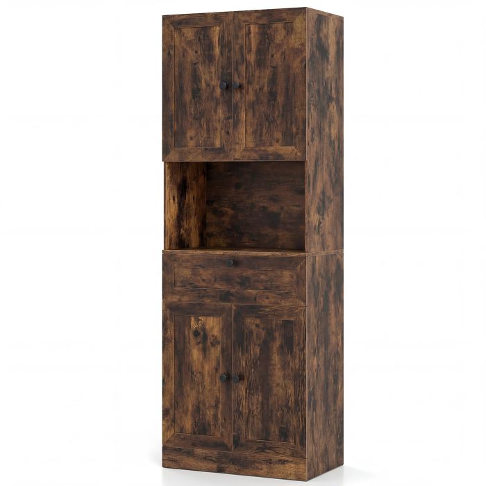 CIREL Tall Bathroom Cabinet with 4 Doors & Drawer-Brown