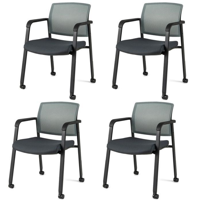 Waiting Room Chairs Set of 4 with Armrests and Wheels-Grey