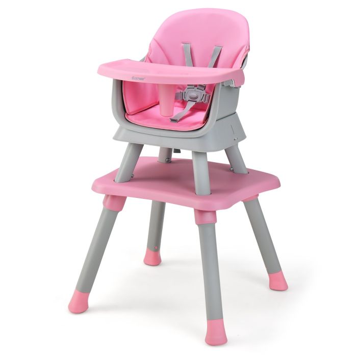 Baby High Chair - 6-in-1 Baby High Chair with 5-Point Harness and Removable Tray-Pink