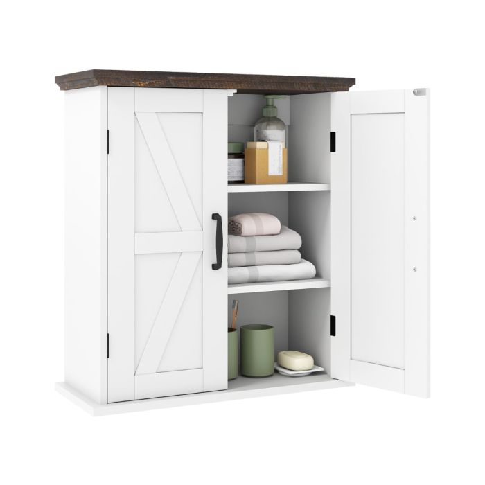 MAVIX Bathroom Wall Cabinet with 2 Doors and Adjustable Shelves-White