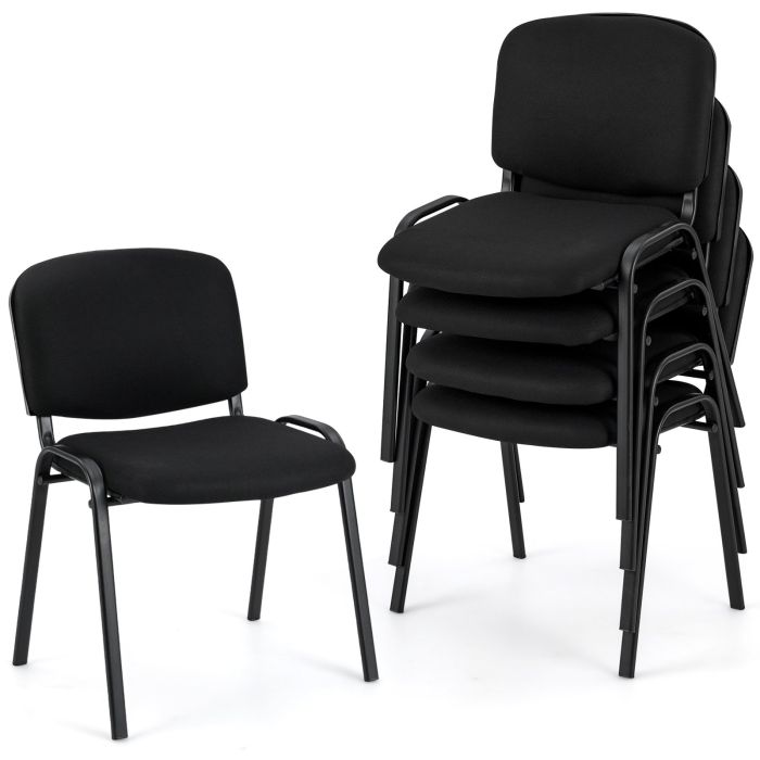 Set of 5 Stackable Reception Guest Chairs with Waterfall Seat and Metal Frame-Black