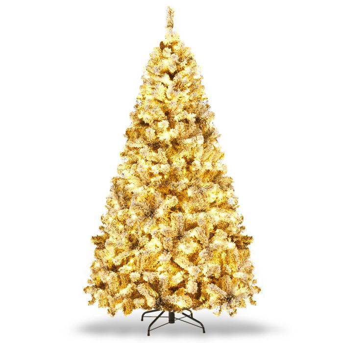 Christmas Tree - Pre-Lit Flocked Snow Hinged Pine Tree with Solid Metal Stand